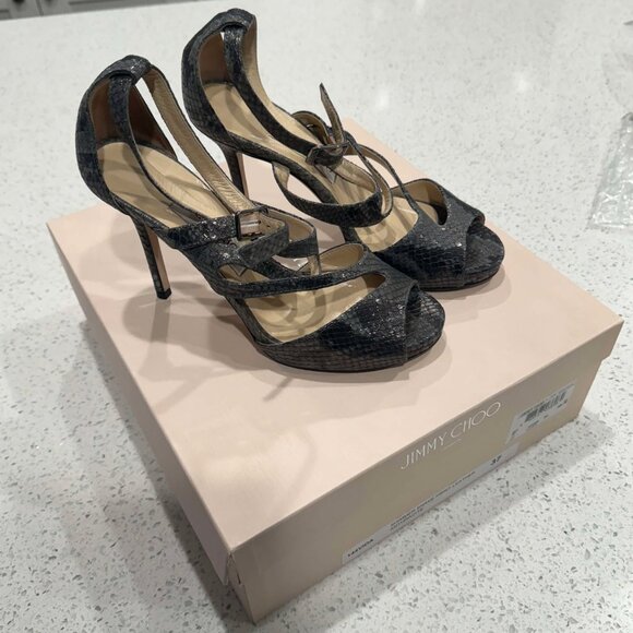 Jimmy Choo Women's Virtue Shimmer Snake Print Heels Size 37 - Picture 2 of 8